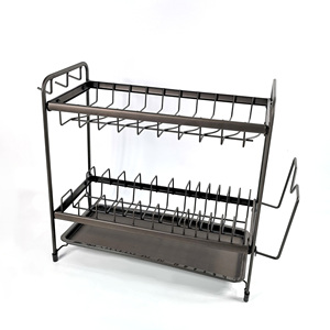 Organizador de cocina <span class=keywords><strong>para</strong></span> el hogar, escurridor de vajilla de gran capacidad de 2 niveles, con ganchos, soporte <span class=keywords><strong>para</strong></span> cubiertos y bandeja de drenaje - Product Image 2