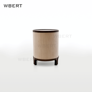 WBERT Modern <b>Nordic</b> Round <b>Bedside</b> <b>Table</b>-Walnut & Silver Oak Wood Veneer Minimalist Design with Futuristic for Bedroom Furniture - Product Image 2