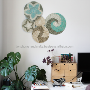 Juego de 5 cestas colgantes de pared para decoración artística, arte de pared para dormitorio, sala de estar o oficina, estilo moderno y de lujo, color azul - Product Image 1