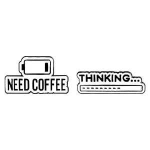Creative Denim Backpack Accessories Need Coffee Thinking Progress Bar Creative Enamel Pin Coffee Hat Pins Custom Logo