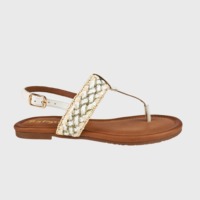 Sandales plates tressées bohèmes à lanière en T et entre-doigts pour femme, ajustables, à bride arrière, pour l'extérieur, l'été et la plage