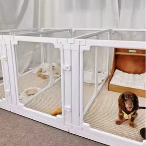 גודל גדול מודרני כלב מוצק ארגז פלייפן עם כפתור סגירה קל הרכבה חובה כבדה פלסטיק מחמד עט וגלגלים - Product Image 1