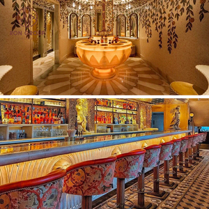 Furnitur mewah Cafe Hotel Stan Sofa beludru merah dengan meja marmer bulat dan bagian belakang meja makan berukir hiasan - Product Image 5