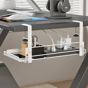Organizador de Oficina, Cesta de Almacenamiento Debajo del Escritorio, Tipo Rectangular para Montar en la Pared, Sin Necesidad de Perforación, Accesorio para Gestión de Cables - Product Image 1