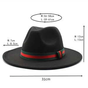 Chapeaux Fedora de marque de créateur en promotion pour femmes et hommes, <span class=keywords><strong>grande</strong></span> <span class=keywords><strong>taille</strong></span> de tête 60 cm, ruban rayé rouge et vert pour les fêtes et les tenues décontractées professionnelles - Product Image 2