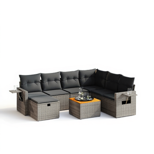 Ensemble de canapés de jardin gris avec coussins, résistant aux UV, en rotin PE, mobilier d'extérieur au design contemporain, imperméable, pour usage extérieur - Product Image 1
