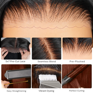 Pelucas de Cabello Humano Ondulado Súper Doble Trama, Voluminosas y Completas, 7x5, Pre-cortadas, Color Castaño Claro, con Encaje Frontal, Sin Pegamento, Cabello Chino - Product Image 4