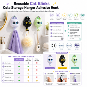 Wholesale Reusable Cute Cat <b>Adhesive</b> <b>Hook</b> Wall Storage Hanger Decorative <b>Hook</b> for Home Organization - Product Image 1