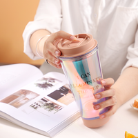 Mug à café en plastique à double paroi de 20 oz avec logo personnalisé, lumière LED, résistant à l'eau bouillante, étanche, réutilisable, écologique pour