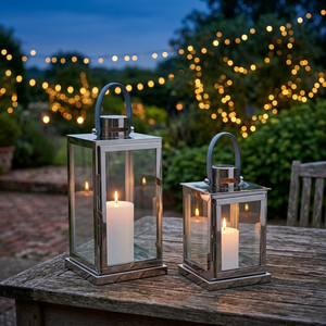 Lanternes à bougies en acier inoxydable faites à la main, lanternes géométriques en verre transparent, lanternes de sol en acier inoxydable, lanternes de table DLS-047 - Product Image 2