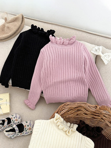 L06 Mùa Xuân Thiết Kế Nhỏ Bé Cô Gái Dài Tay Áo Len Trẻ Sơ Sinh Trẻ Em Dệt Kim Áo Sơ Mi Ruffles Quần Áo Bán Buôn - Product Image 2