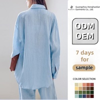 Ensemble décontracté pour femme, chemise à manches longues simple en lin et élasthanne, pantalon long, collection été 2025, personnalisable ODM/OEM