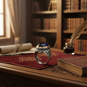 Sapphire Oval Cut Gemstone Ottoman Design Authentic <b>Men</b> <b>Ring</b> Turkish Wholesale Handmade 925 Sterling <b>Silver</b> <b>for</b> <b>Men</b> - Product Image 3