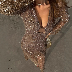 Y2296 Venta al por Mayor <span class=keywords><strong>de</strong></span> Ropa Nueva para Mujer con Decoración <span class=keywords><strong>de</strong></span> Lentejuelas, Vestido Sexy y Moderno - Product Image 4