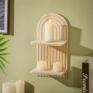 Wooden <b>Wall</b> <b>Mounted</b> <b>Shelf</b> 2 Tier Geometric Design For Candle Storage Living Room Bedroom Decor - Product Image 1