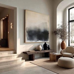 Pintura al Óleo Abstracta Minimalista de Sombras de Atardecer en Tonos Neutros, Pintura Artística en Lienzo Pintada a Mano para Decoración de Sala de Estar - Product Image 2