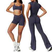4 buah Set Yoga wanita ketat terbarukan Bra Legging pakaian olahraga celana pendek olahraga lari setelan Lengan indah pakaian kebugaran punggung