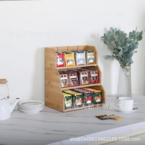 Cross-border bamboo three-layer tea bag <b>storage</b> rack, desktop coffee bag organizer, <b>kitchen</b> <b>storage</b> <b>box</b> - Product Image 3