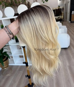 Collection Premium Cheveux Européens <span class=keywords><strong>Blond</strong></span> Brillant avec Racine <span class=keywords><strong>Foncé</strong></span> HD Lace Top Perruque avec Diamant Net Luxe Lace Front Perruque pour Femmes - Product Image 3