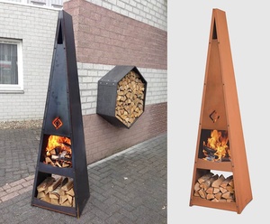 Outdoor Chimney <strong>European</strong> Wood Burning Fireplace BBQ with Woodstorage - Product Image 4