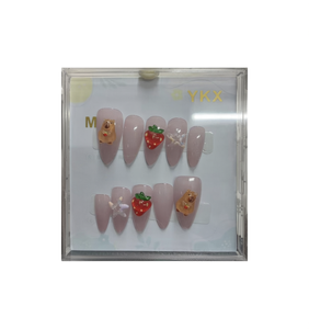 Unghie finte Ykx rosa fragola, stile stiletto, in resina, design carino, 10 pezzi per nail art. - Product Image 1