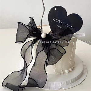 ของตกแต่งเค้กวันวาเลนไทน์รูปหัวใจอะคริลิคประดับมุกและริบบิ้นโบว์ สำหรับการเฉลิมฉลองสุดโรแมนติก - Product Image 4