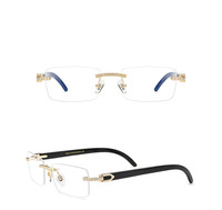 YTSBL10070 UTO FASHION Lunettes de soleil unisexes de luxe à monture carrée sans bords en corne de buffle, protection UV400