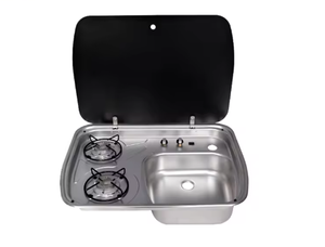 Cocina Portátil de Lujo para Camping JP, Estufa de Gas de 2 Quemadores para RV, Fregadero Combinado Plateado de Acero Inoxidable SS 304 para Vehículo - Product Image 4