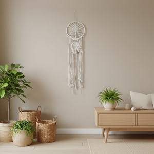 Acchiappasogni Bianco in Macramè da Parete 20cm Decorazione per la Casa - Product Image 3