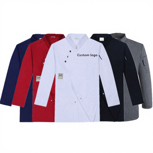 Uniforme de Chef de Manga Larga Marca Flywin al por Mayor, para Hombres y Mujeres, para Uso en Restaurantes y Bares, Tela de Jersey de Poliéster y Algodón, Chaqueta de Chef Negra - Product Image 4