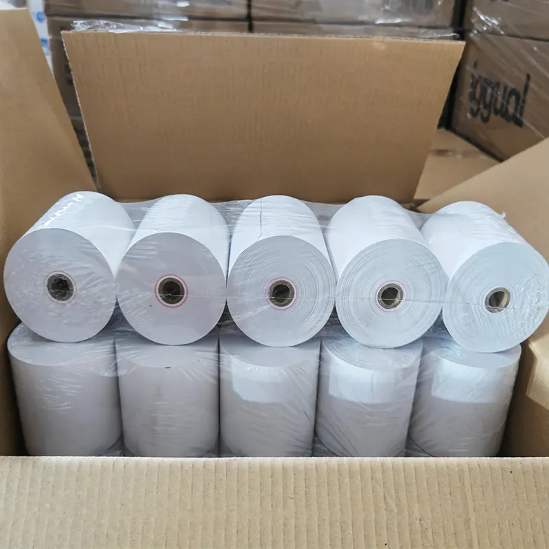 Papel pos directo de fábrica de 57mm hasta rollos de recibos 80x80 papel térmico rollo jumbo 48 GSM para POS ATM Banco rollo de papel térmico