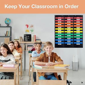Organizador de Archivos de Pared con 30 Bolsillos y 5 Colgadores para Uso Escolar y de Oficina, Negro, Oxford 420D - Product Image 5