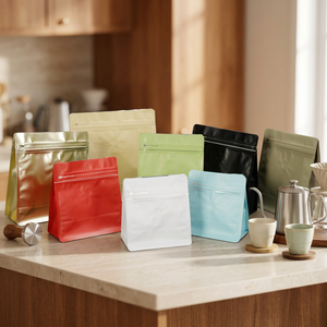 Bolsas de Café de Alta Calidad con Fondo Plano, Bolsas Negras para Alimentos con Válvula y Cierre, en Stock, 50 Unidades, 125g, 250g, 500g, 1000g - Product Image 1