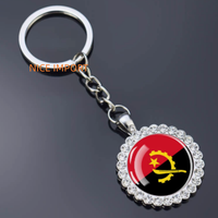 Porte-clés fleur en strass drapeau Angola, très populaire, pour sac à dos, décoration de clés, breloque de portefeuille, souvenir de voyage