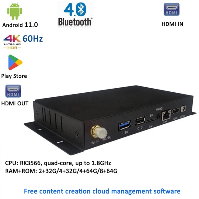 Metal Case RK3566 4G Module SIM Android 4K HD-MI TV Box 4G Network Digital Signage Media Player