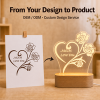 Lampe de nuit LED pour la fête des mères, alimentée par USB, base en bois, panneau acrylique, lumière chaude, certifiée CE, cadeau pour maman