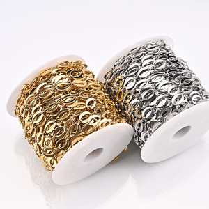 Cadena de Eslabones Ovalados Color Oliva |   Cadena Geométrica de 3 Barras de Acero Inoxidable con Baño de Oro PVD de 18K para Fabricación de Collares y Pulseras - Product Image 3