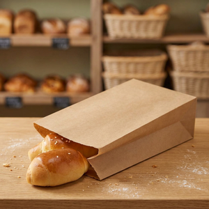 Bolsa de Papel para Pan Babpak Blanca con Logotipo Personalizado, Bolsa de Transporte de Alimentos Reciclable con Cordón y Impresión Offset para Panadería - Product Image 1