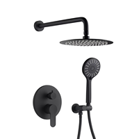Système de douche thermostatique mural noir mat en laiton avec mitigeur double poignée et douchette à main pour salle de bain