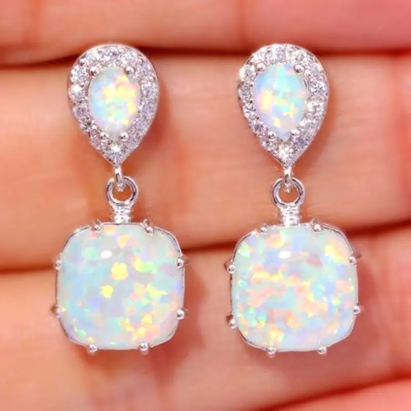 Modeschmuck Frauen Edelstahl Kristall geometrisch Silber vergoldete Opal Ohrringe Ohr stecker