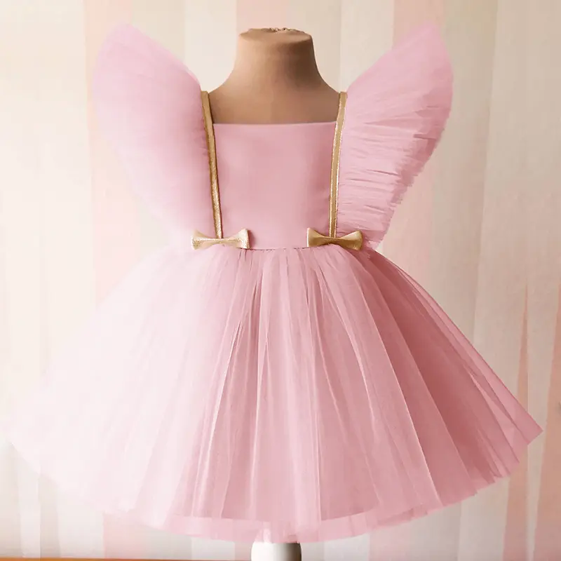 LZH-vestidos de malla para niñas, vestido Formal de manga voladora para baile de graduación, venta al por mayor