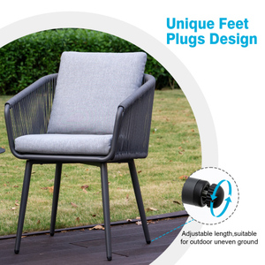 Outdoor Patio Dining Chairs All-Weather <b>Waterproof</b> Woven Rope Seating <b>Set</b> 2 Modern Bistro Chairs Adjustable Height Armrest - Product Image 4