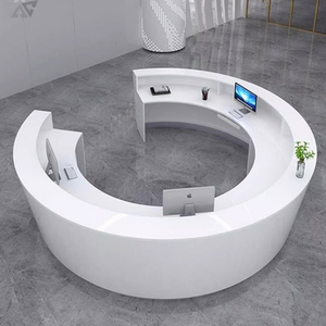 Q040 Bureau de réception ovale blanc avec auvent beige Meubles d'art personnalisés Comptoir de réception Bar de réception - Product Image 3