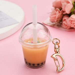 Mini tasse à thé au lait en acrylique imitation perle, remplie d'huile, avec paille, porte-clés, boucle lune, accessoires de sac, cadeau pour femme - Product Image 5