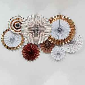 Ensemble d'éventails en <span class=keywords><strong>papier</strong></span> métallisé or rose, rosettes en <span class=keywords><strong>papier</strong></span> suspendues pour décorations de toile de fond de mariage et de fête - Product Image 3