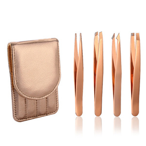 Ensemble de pinces à épiler pour sourcils en acier inoxydable rose gold avec logo personnalisé, outil professionnel de précision pour l'épilation des sourcils - Product Image 1