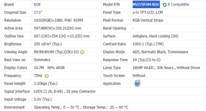 โมดูลจอแสดงผล TFT LCD รุ่น MV270FHM-N30 ขนาด 27 นิ้ว สภาพใหม่ 99% รองรับ sRGB ความละเอียด 1920x1080 81 PPI และ 30 พิน LVDS ในประเทศจีน - Product Image 2