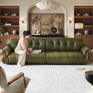 Divano in Pelle di Lusso Stile <span class=keywords><strong>Francese</strong></span> con Gambe in Legno di Ciliegio, Divano in Vera Pelle per <span class=keywords><strong>Arredamento</strong></span> Soggiorno - Product Image 3