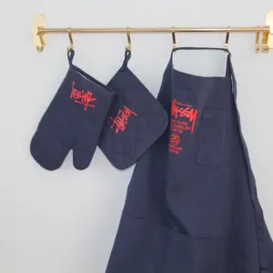 Baking grilling heat transfer printing aprons custom logo kitchen oven mitts pot holder and apron set