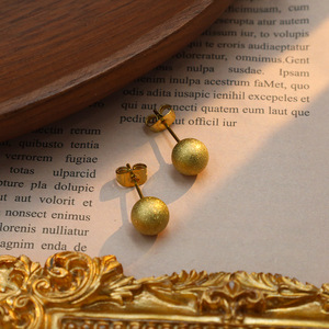 Stylish Korean Style Frosted Gold Ball <b>Stud</b> Earrings <b>Titanium</b> Steel Round Shape Fashion Jewelry - Product Image 3